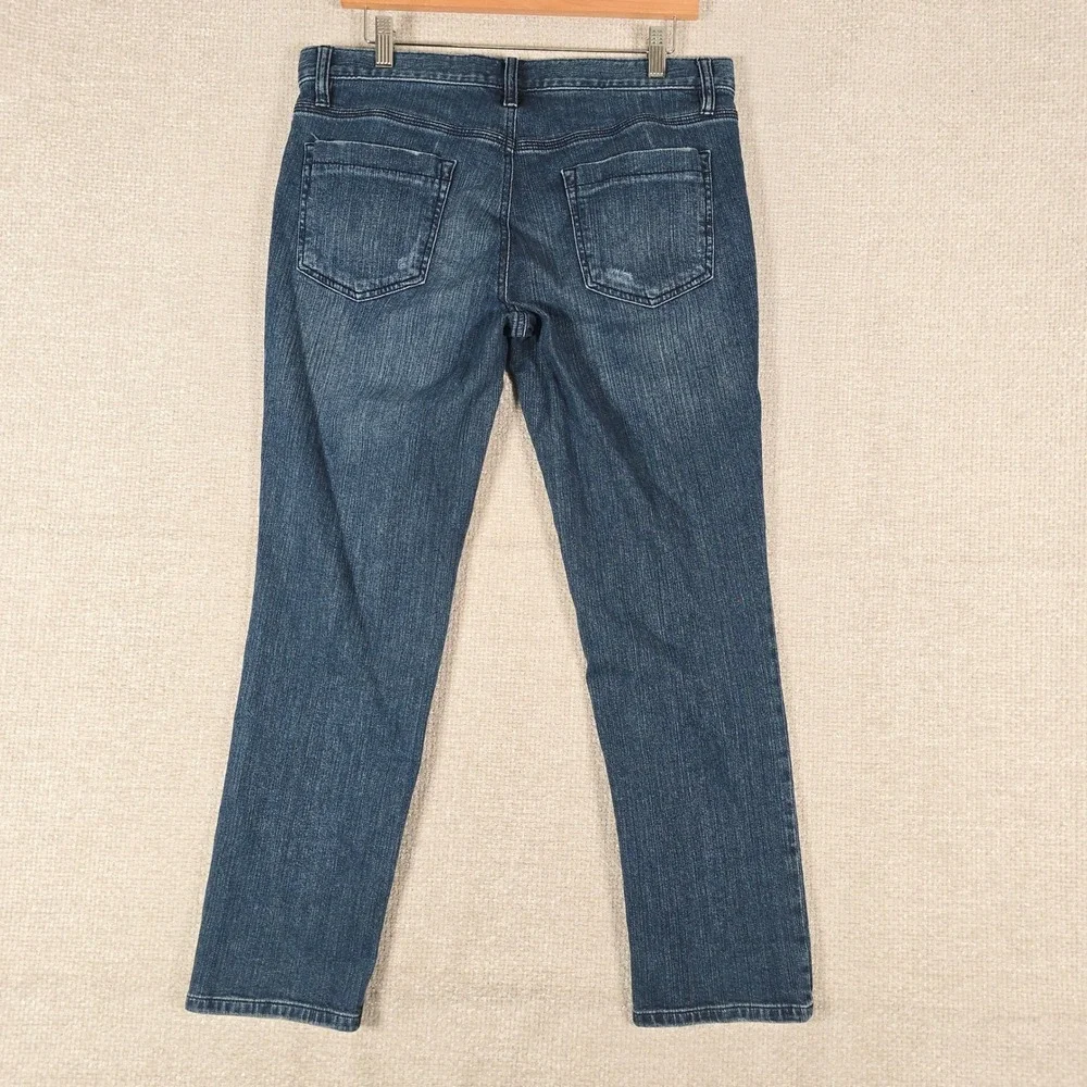 Ann Taylor LOFT Women 6 Boyfriend Jeans Blue Medium Wash Distressed Straight Leg